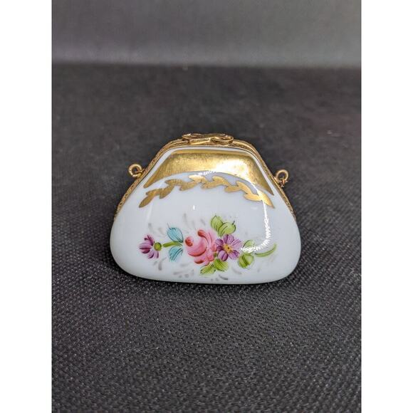 LIMOGES FRANCE Purse Pocketbook Hinged Trinket Box Hand-painted Pierre - Picture 2 of 7